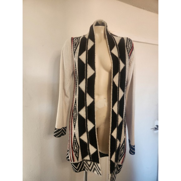 Northern Angel L Tribal Geometric Open Front Cardigan CD1912-067 Black Athleisur - Picture 2 of 9